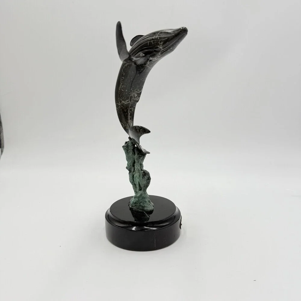 Rare Barry Power Bronze Marble Base Art Sculpture Hunchback Whale Breach” 24/400